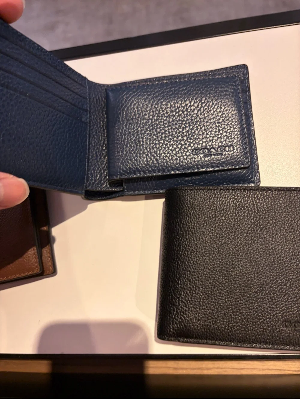 Coach Black Pebble leather tri- Fold Wallet ID case multi card new with tag